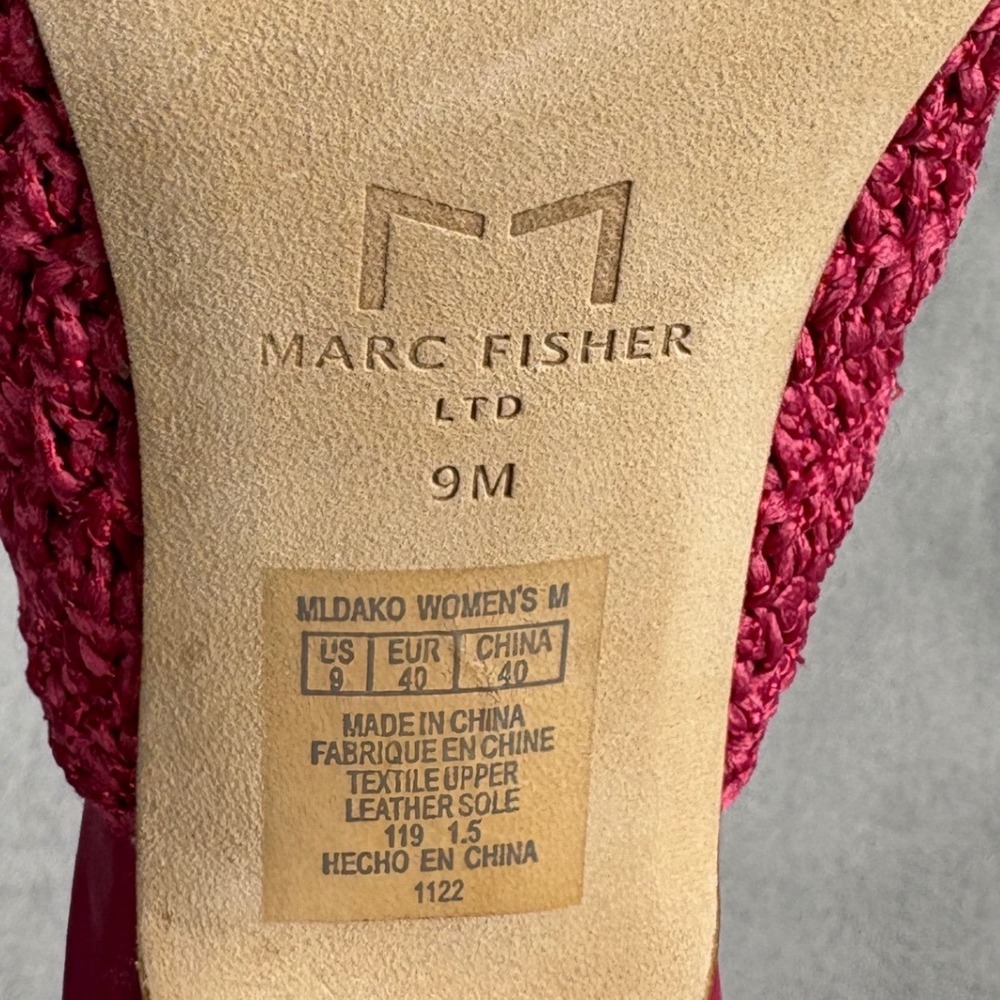 Marc Fisher Dako Heeled Sandals 9M Fuchsia Pink Crochet Square Toe‎ Heeled Mules - Picture 4 of 8